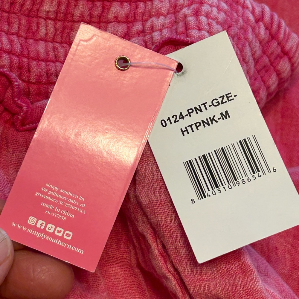 Bright Pink Smocked Waist Wide-Leg Pants Sz M NWT - Picture 15 of 16
